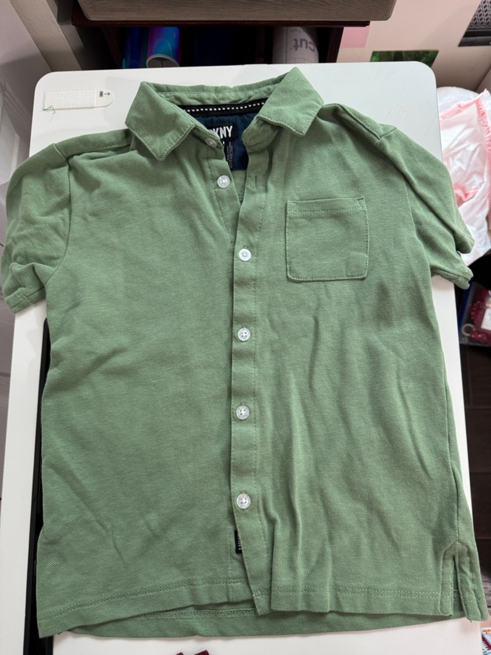 DKNY Boys Light Green Short-Sleeve Button-Up Polo Shirt